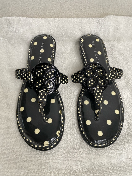 Kelly & Katie Shoes - Kelly & Katie Women's Black Cream Polka Dot Faux Patent Leather Sandal Size 9.5